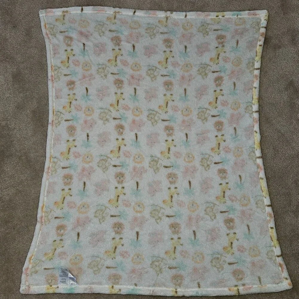 Baby Starters Safari Blanket Lion Giraffe Monkey Pink Elephant Palm Tree 30x36